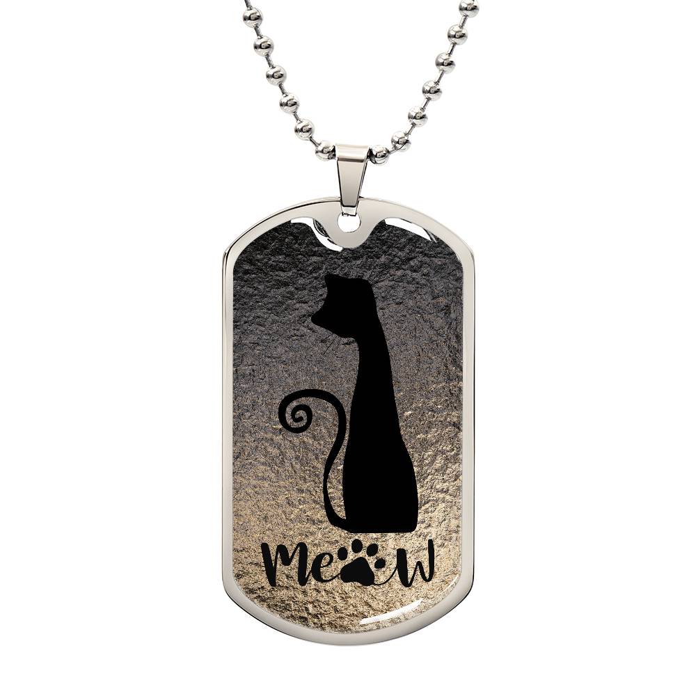 Meow Cat Dog Tag Necklace – Minimalist Cat Lover Pendant