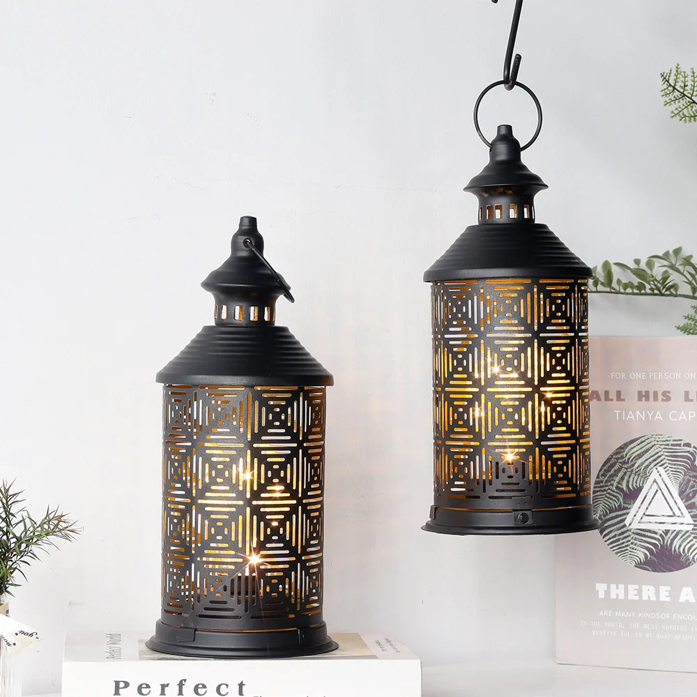  Set of 2-10.5" H Metal Table Lamps (Square Pattern)