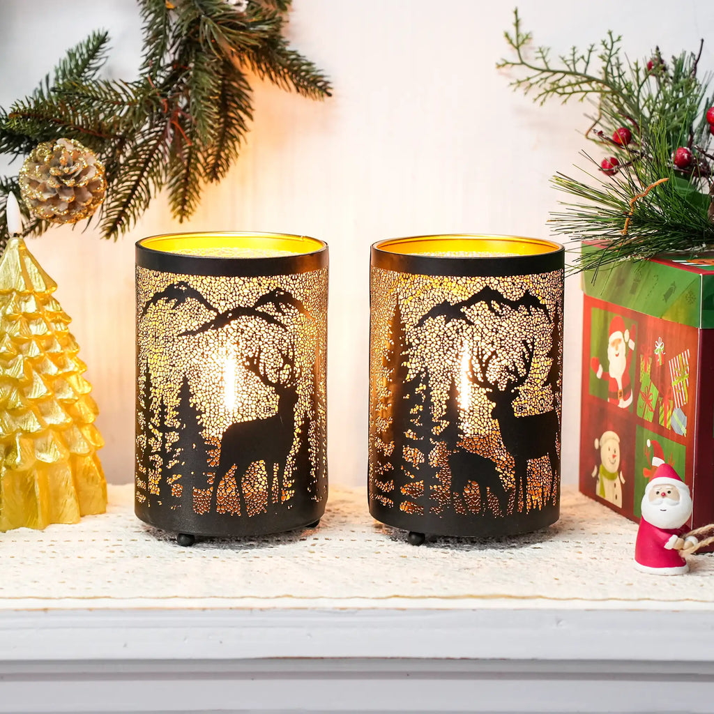 6.5" H Etched Metal Table Lamp Christmas Battery Operated Lamp
