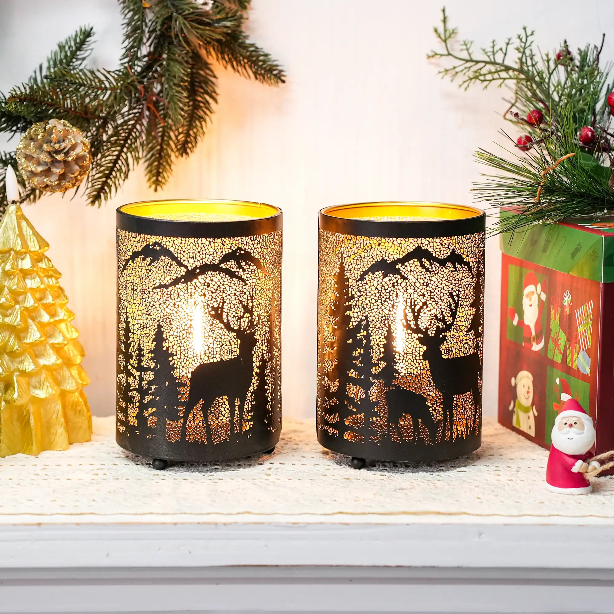 6.5" H Etched Metal Table Lamp Christmas Battery Operated Lamp