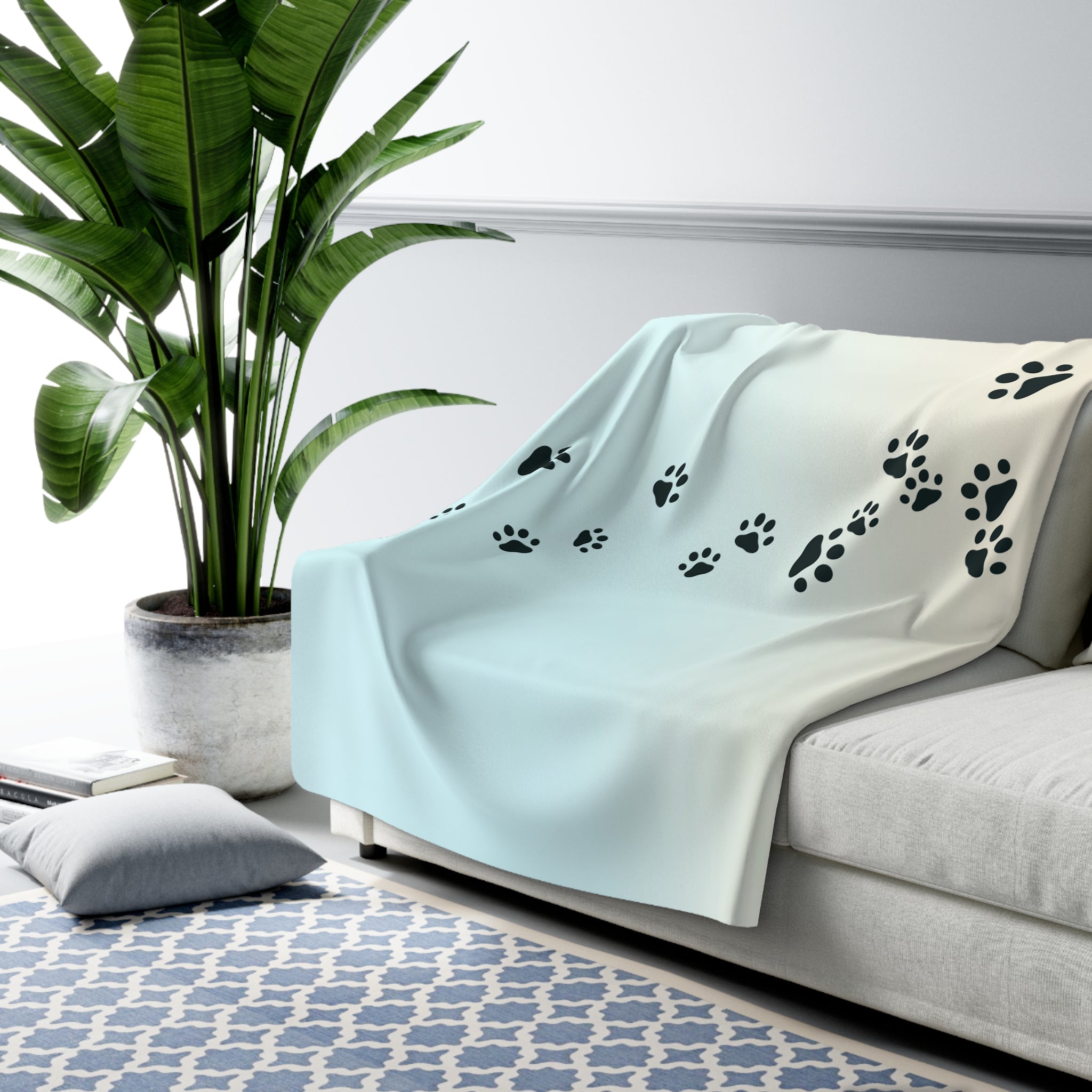 Cozy Paw Print Sherpa Fleece Blanket
