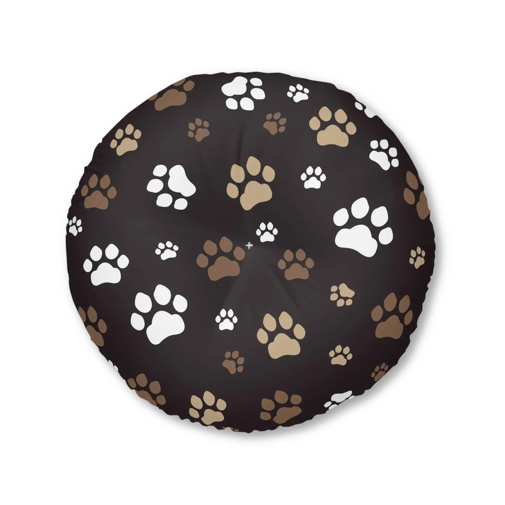 Cozy Tufted Floor Pillow with Paw Print Design - Pet Lover's Essential