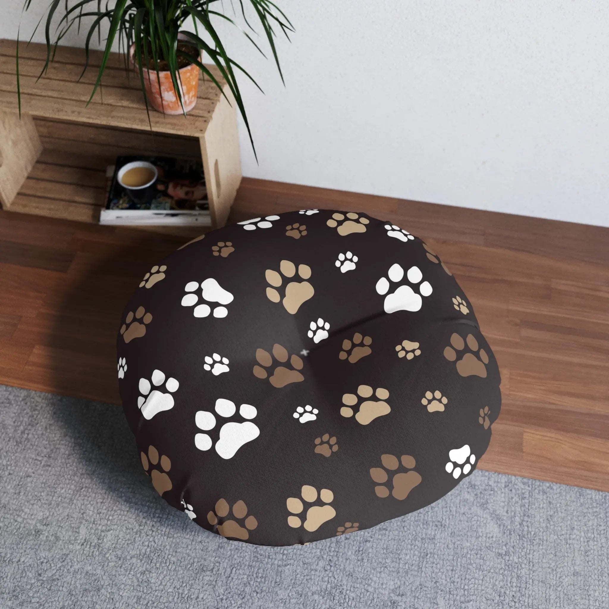 Cozy Tufted Floor Pillow with Paw Print Design - Pet Lover's Essential