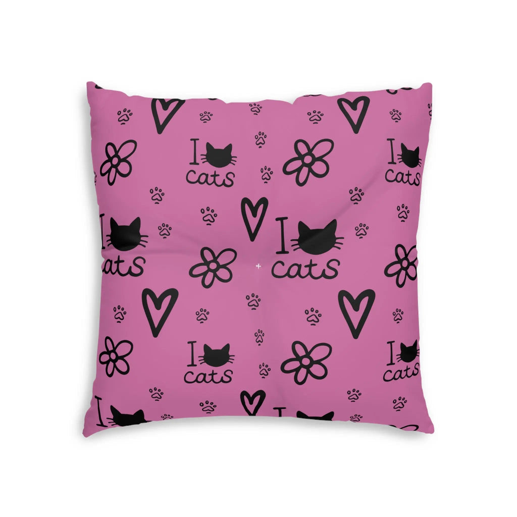 Cute Cat Lover Tufted Floor Pillow - I Love Cats Design