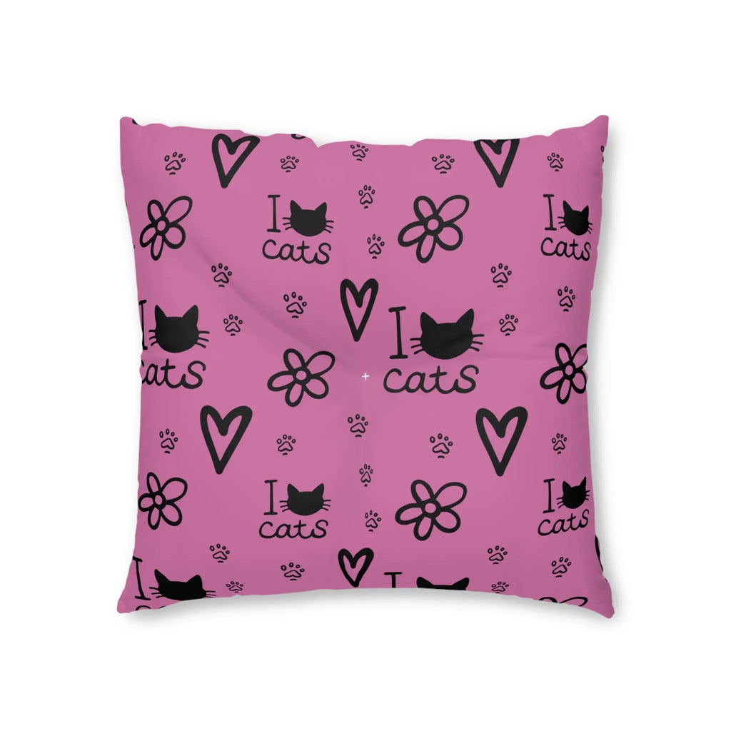 Cute Cat Lover Tufted Floor Pillow - I Love Cats Design
