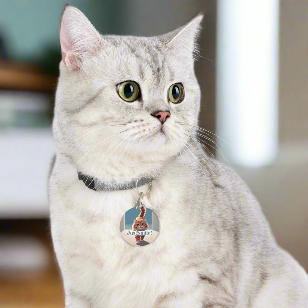Cute Cat Pet Tag - 'Just Smile!' Decorative Tag for Dogs and Cats