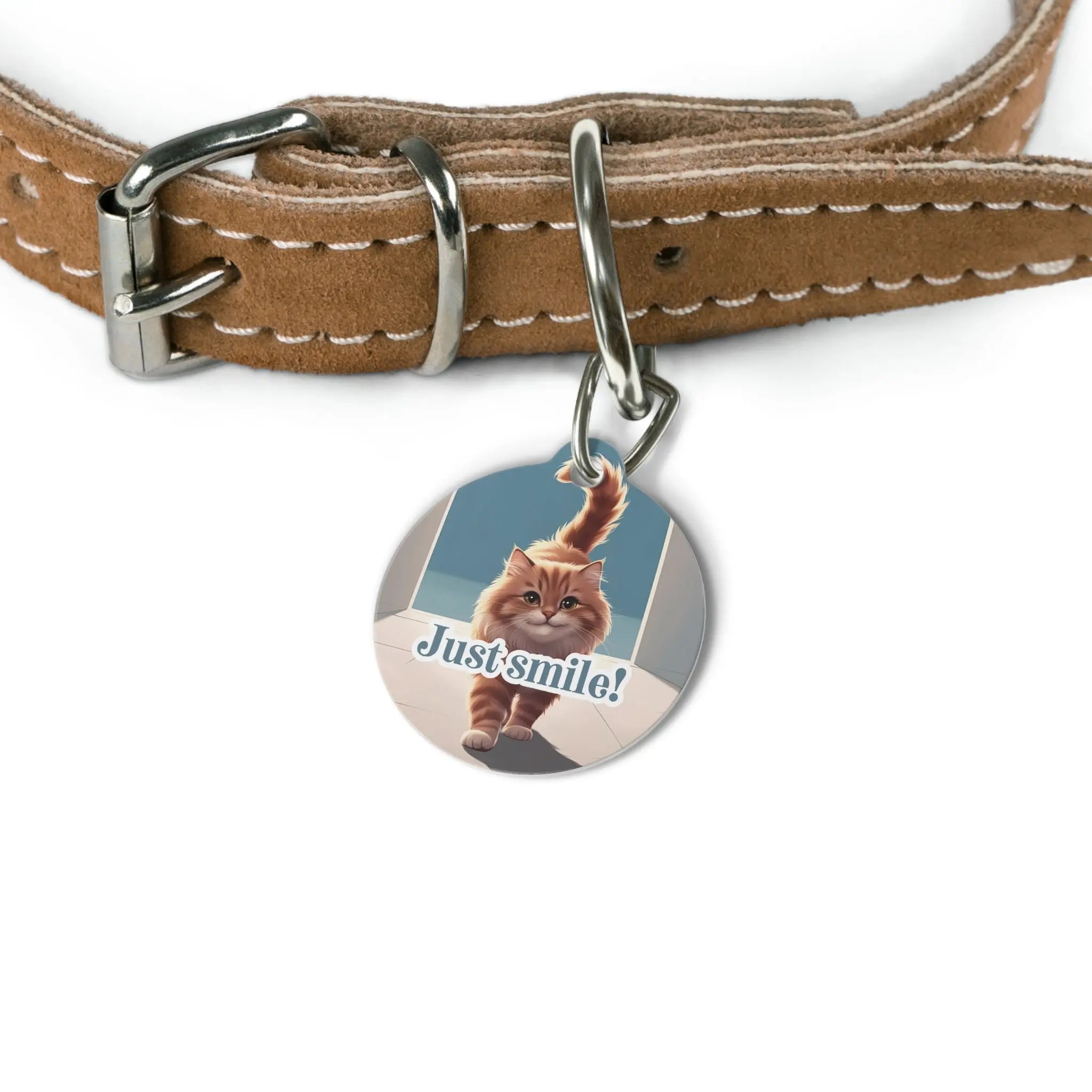 Cute Cat Pet Tag - 'Just Smile!' Decorative Tag for Dogs and Cats