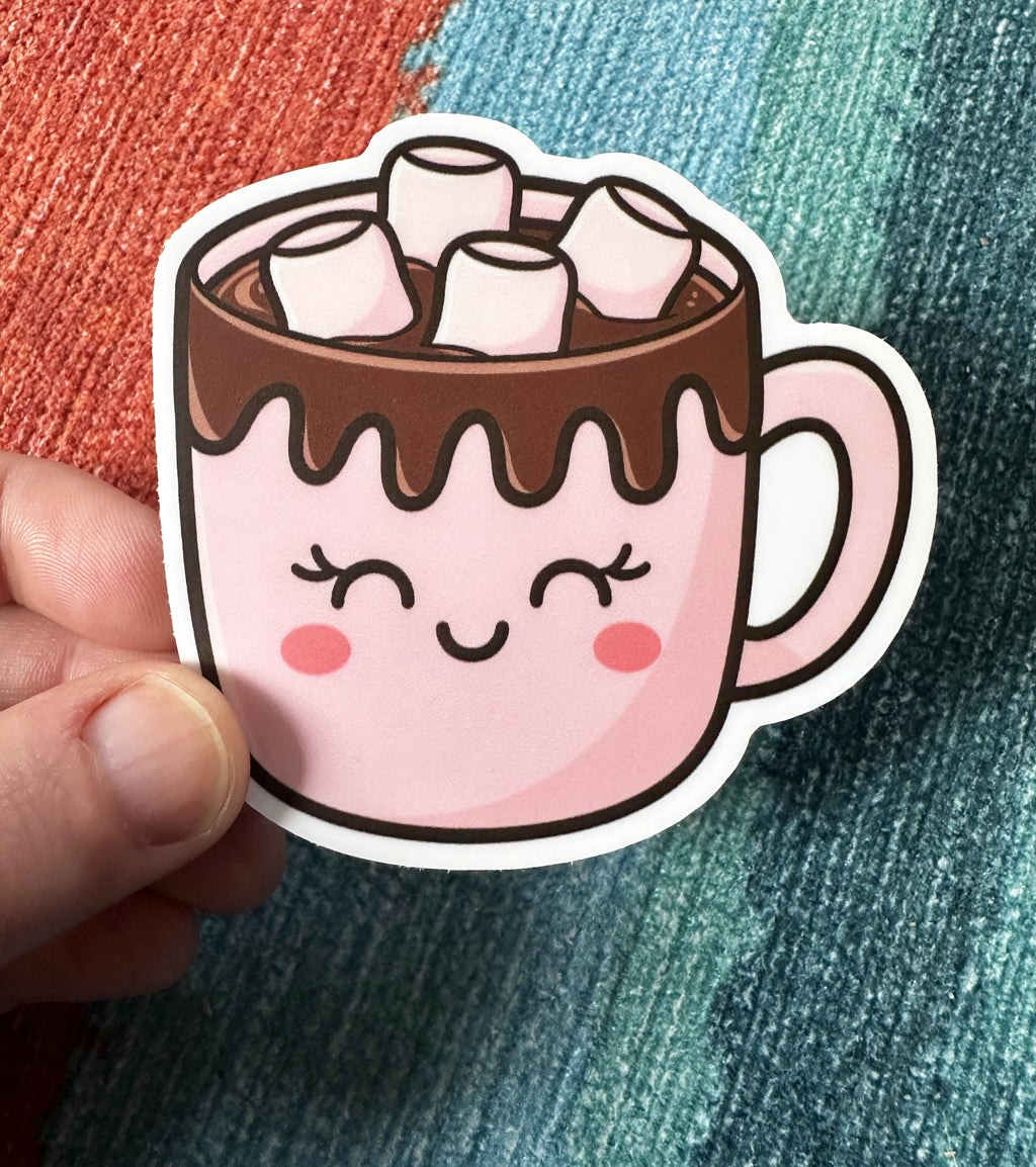 Cute Hot Cocoa Vinyl Sticker, 3" x 2.8"