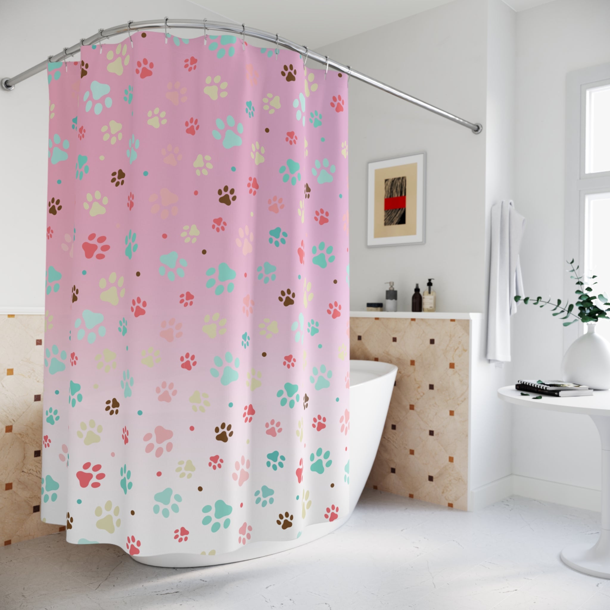 Cute Paw Print Shower Curtain for Pet Lovers