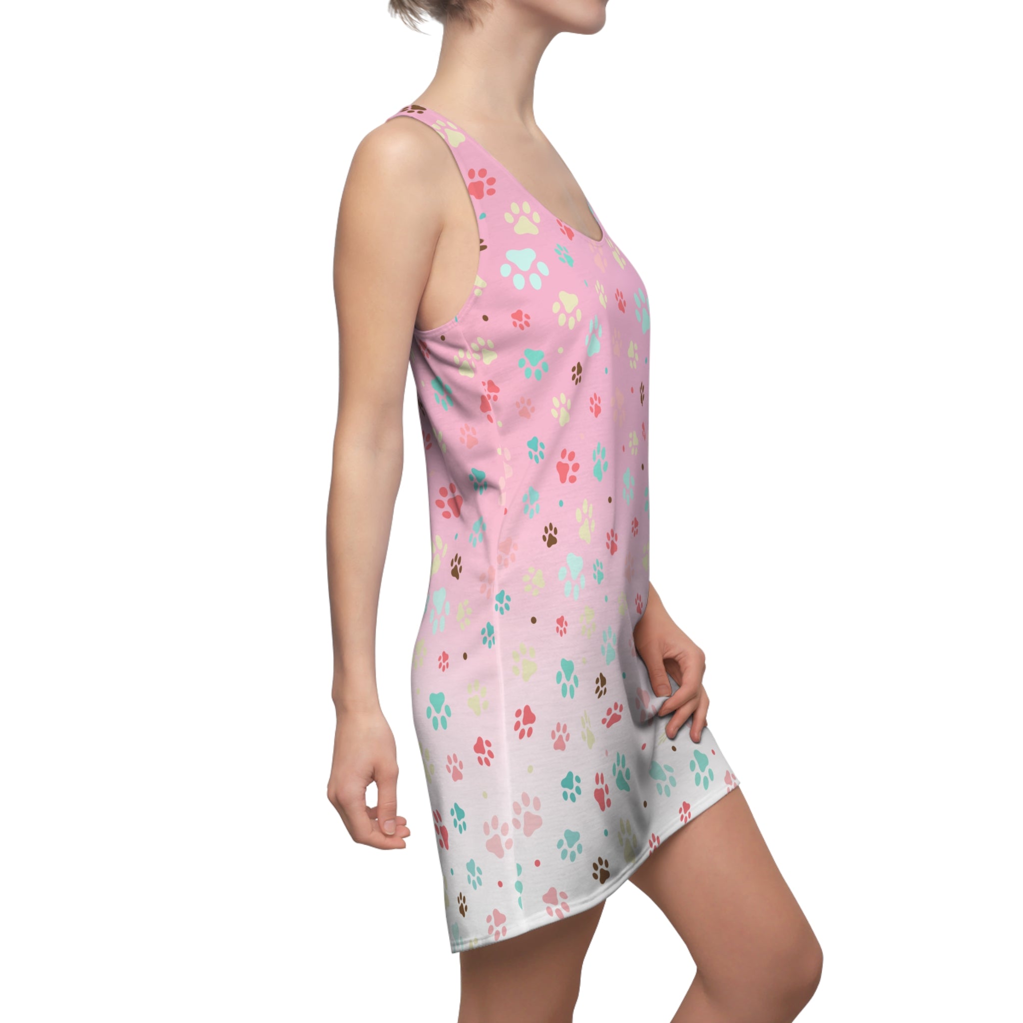 Cute Pink Paw Print Racerback Dress for Pet Lovers