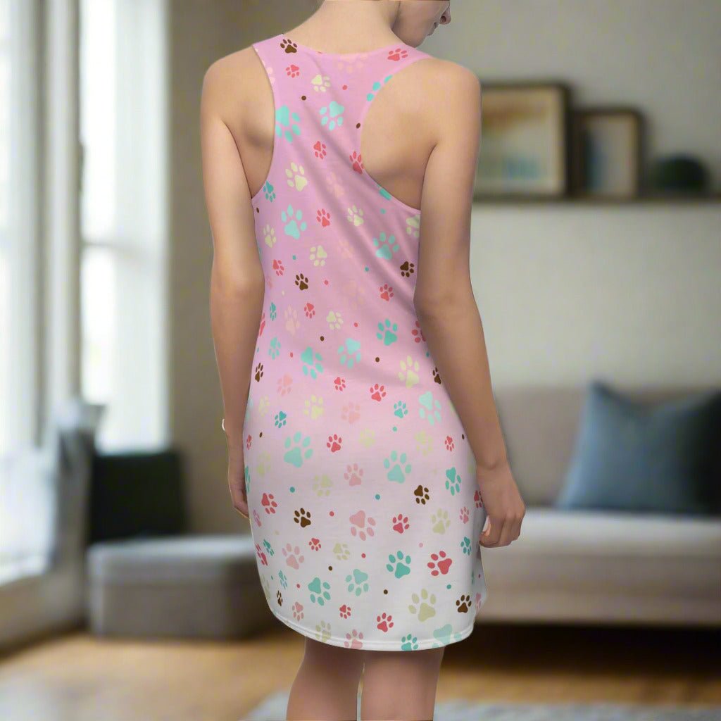 Cute Pink Paw Print Racerback Dress for Pet Lovers