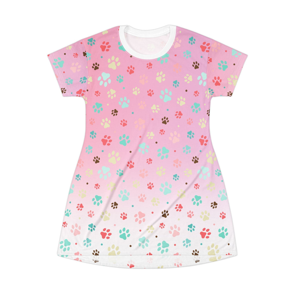 Cute Pink Paw Print T-Shirt Dress for Pet Lovers