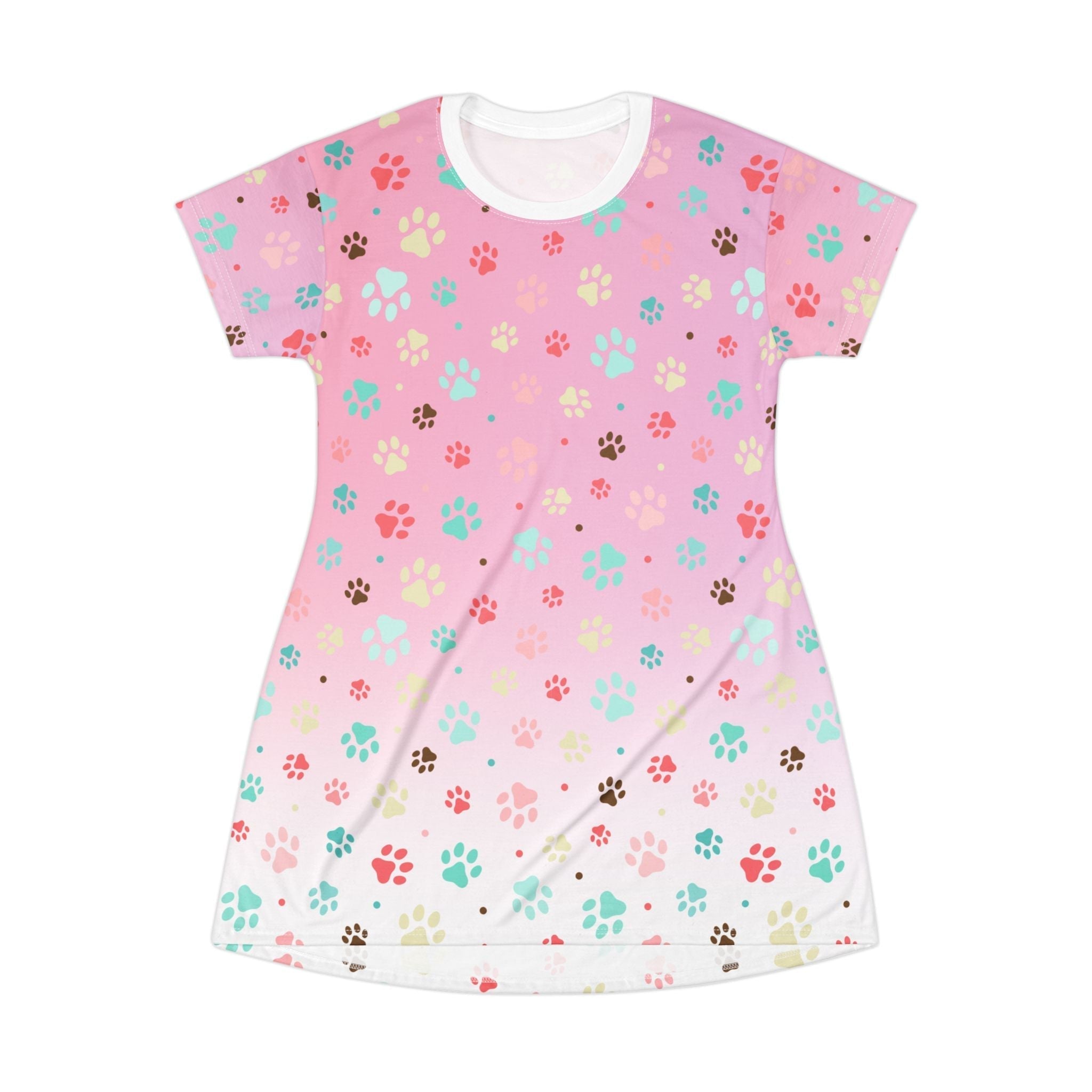 Cute Pink Paw Print T-Shirt Dress for Pet Lovers