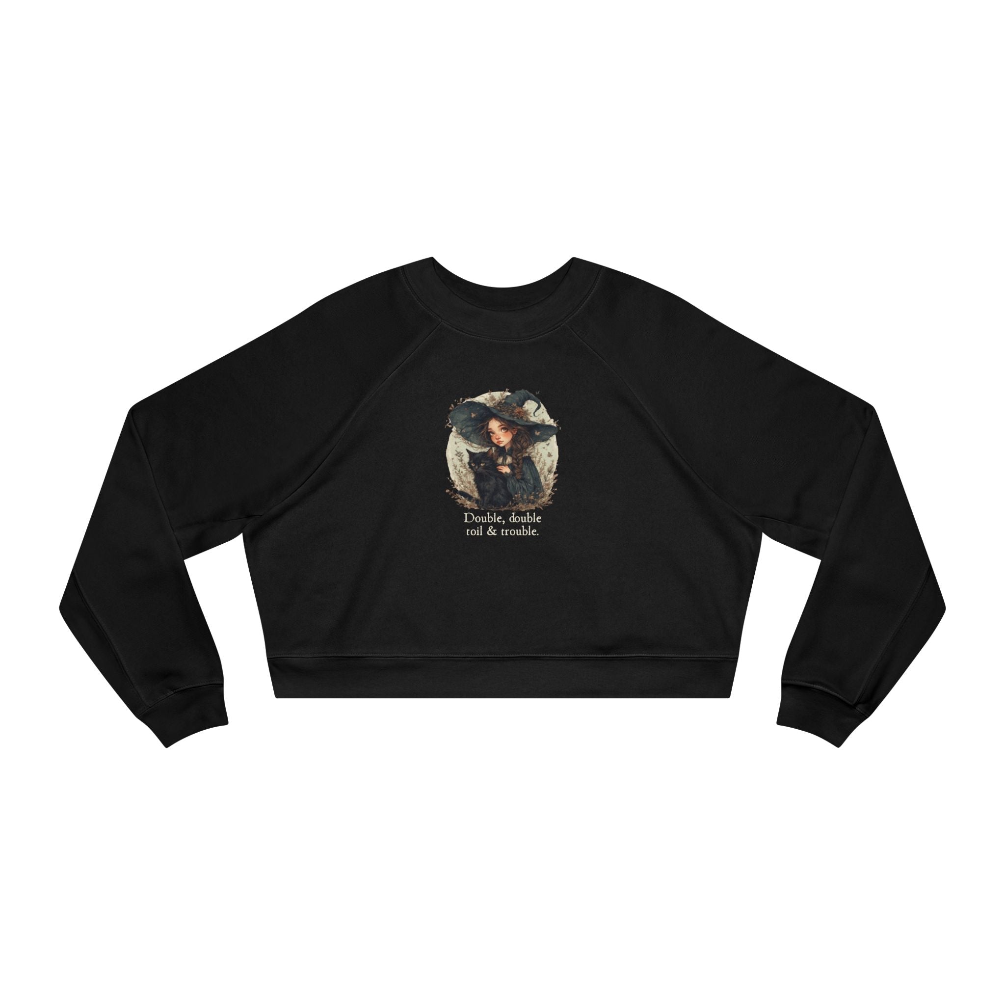 Cute Witchy Cat Lady Cropped Sweatshirt for Women - Halloween Pullover