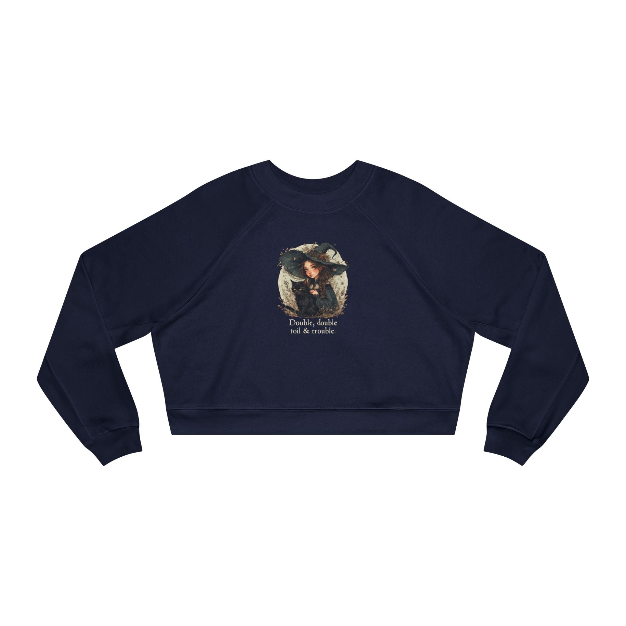 Cute Witchy Cat Lady Cropped Sweatshirt for Women - Halloween Pullover