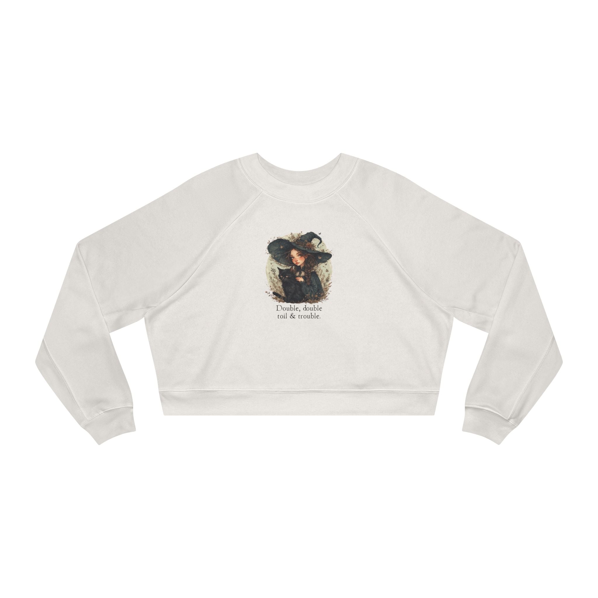 Cute Witchy Cat Lady Cropped Sweatshirt for Women - Halloween Pullover