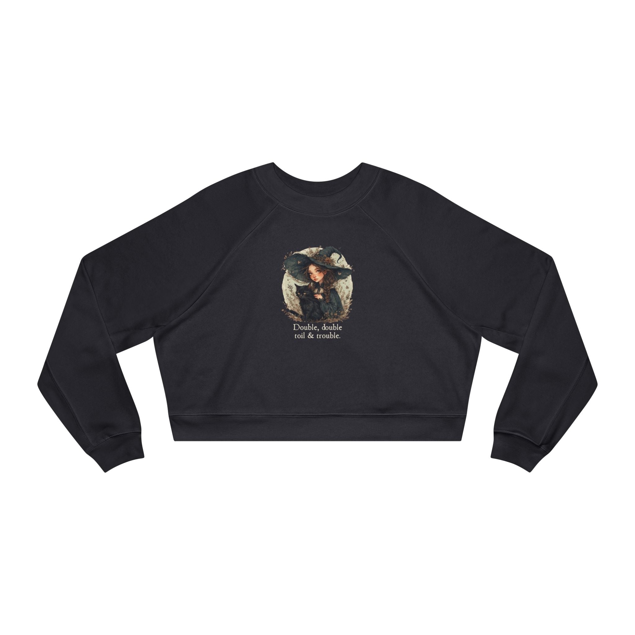 Cute Witchy Cat Lady Cropped Sweatshirt for Women - Halloween Pullover