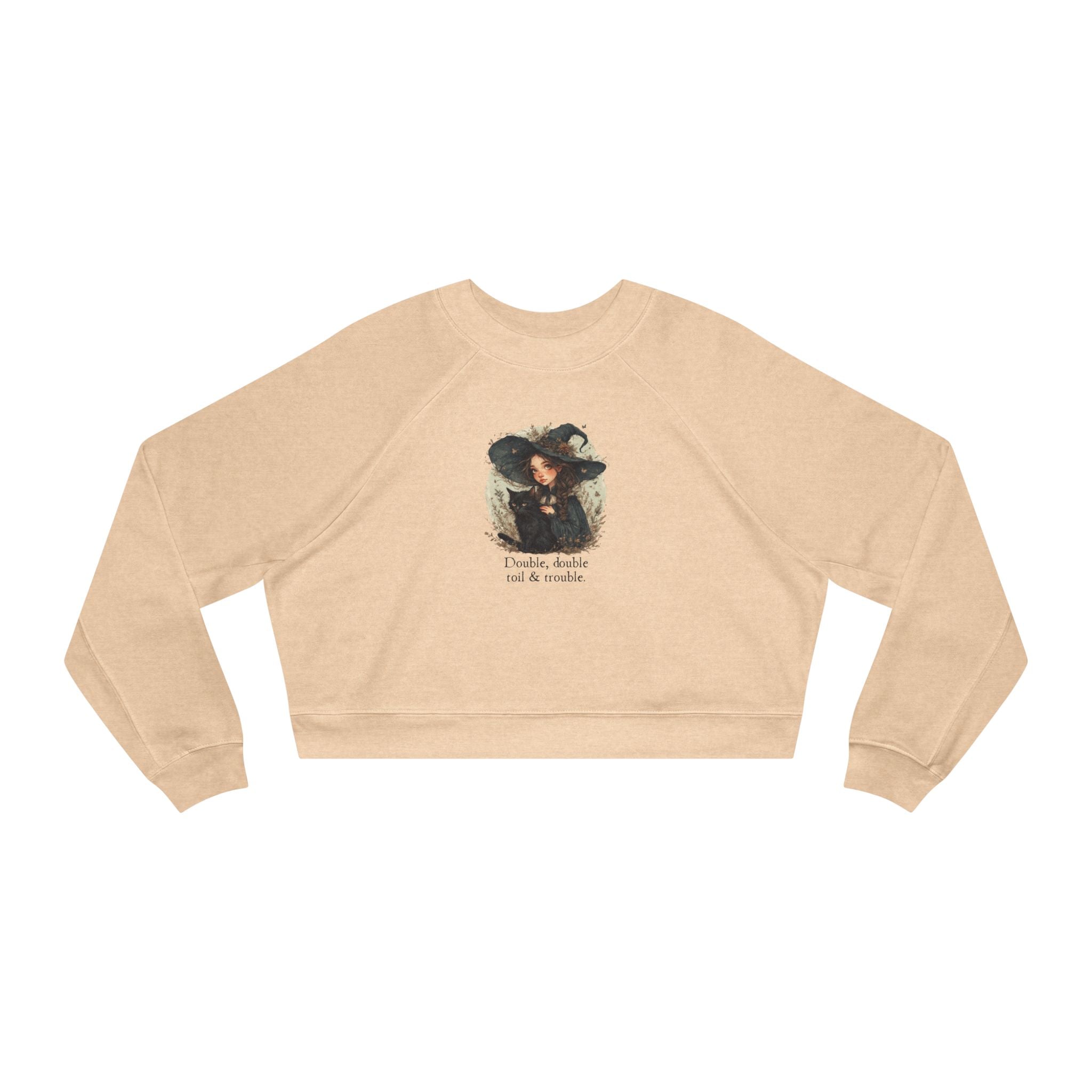 Cute Witchy Cat Lady Cropped Sweatshirt for Women - Halloween Pullover