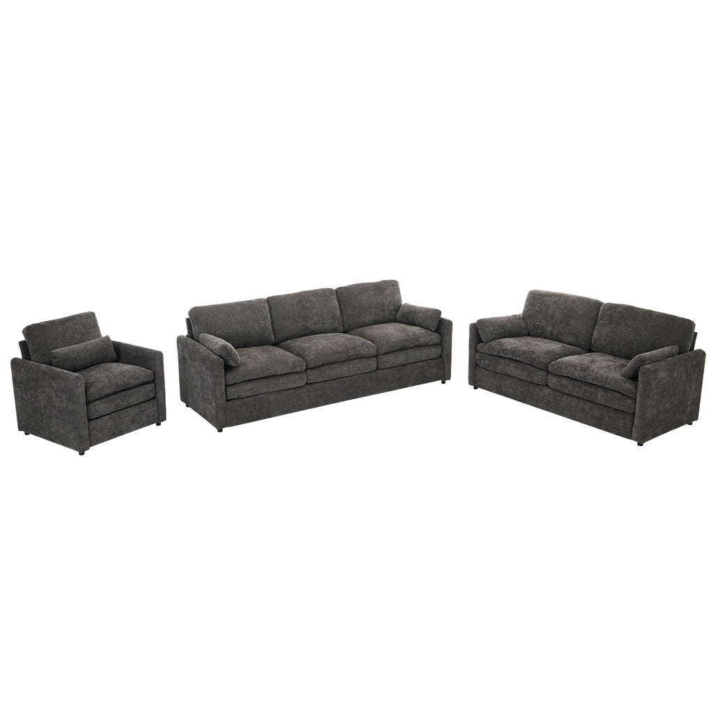 Cozy Upholstered Sofa Set Oversized Comfy Cloud Sofa Double Cushion Sofa Group Plush Cushion Sofa Couch for Living Room, Grey
