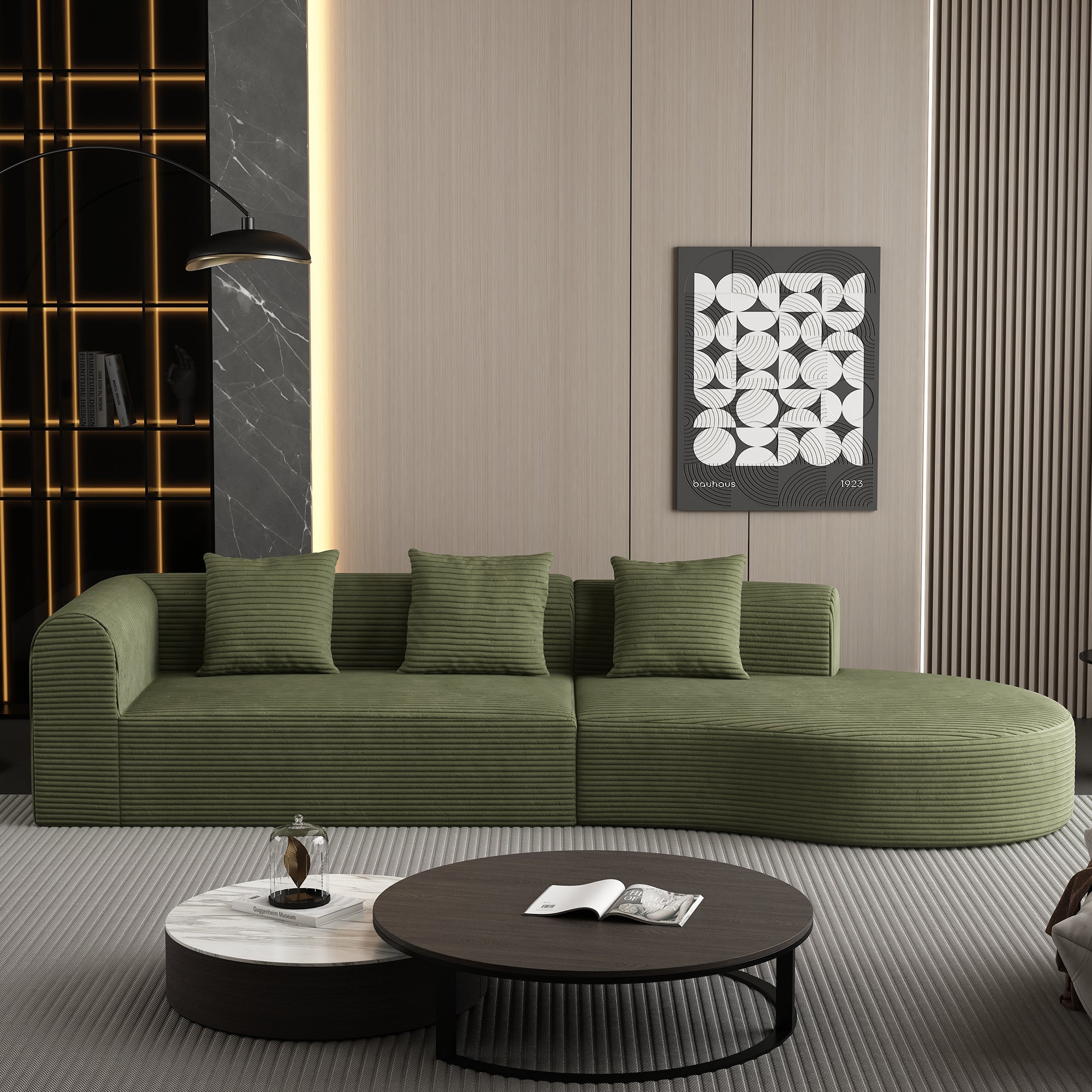 123*37 inch extra large deep modular sofa, cloud sofa 4-person sofa, can sit or lie down, living room corduroy modular sofa, no assembly required, green