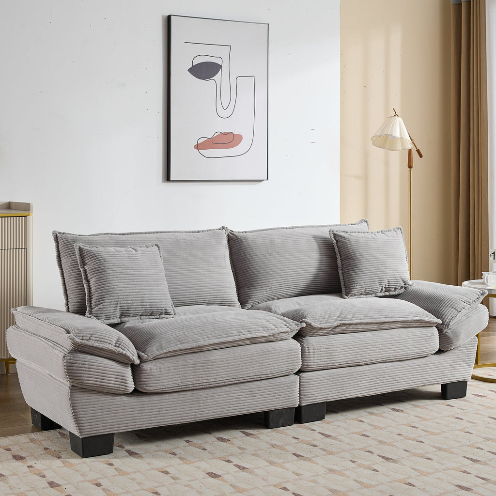 Corduroy Sofa Sleeper Couch Loveseat Sofa with Pillows Comfy Upholstered Deep Seat Sofa for Bedroom,Living Room,Apartment,Office,Dorm-Light Grey Corduroy