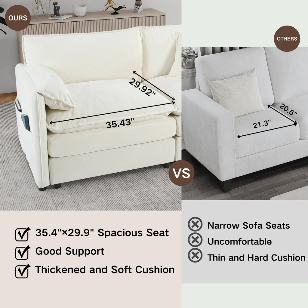 Modular Sectional Sofa, Oversized Deep Seat U Shaped Couch Set for Living Room, 3-Seater Comfy Cloud Couches with 2 Movable Ottomans, DIY Combination, Chenille,Beige
