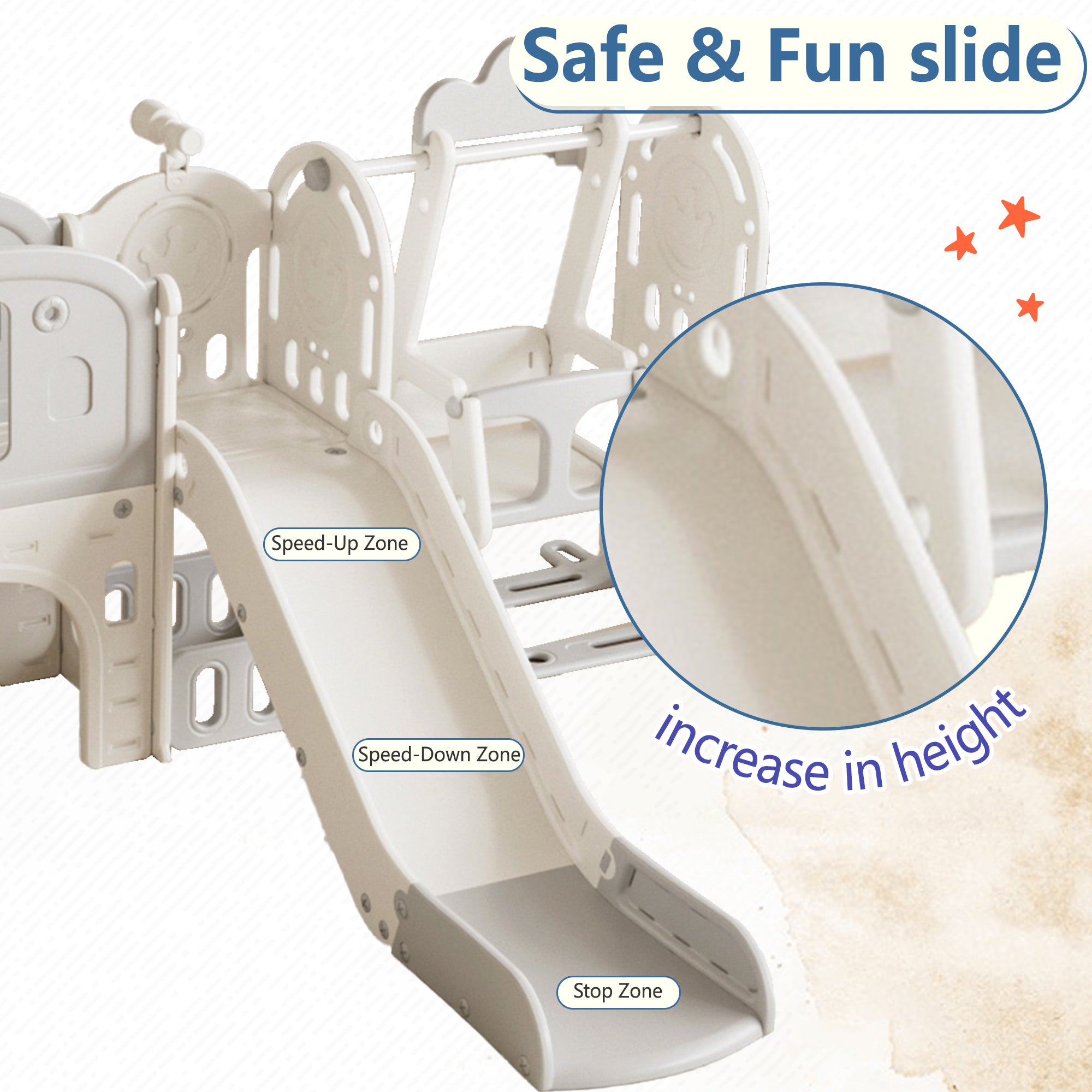 Versatile Toddler Slide with 11-in-1 Activity Center, Grey+Ivory, Polyethylene, 116.54in