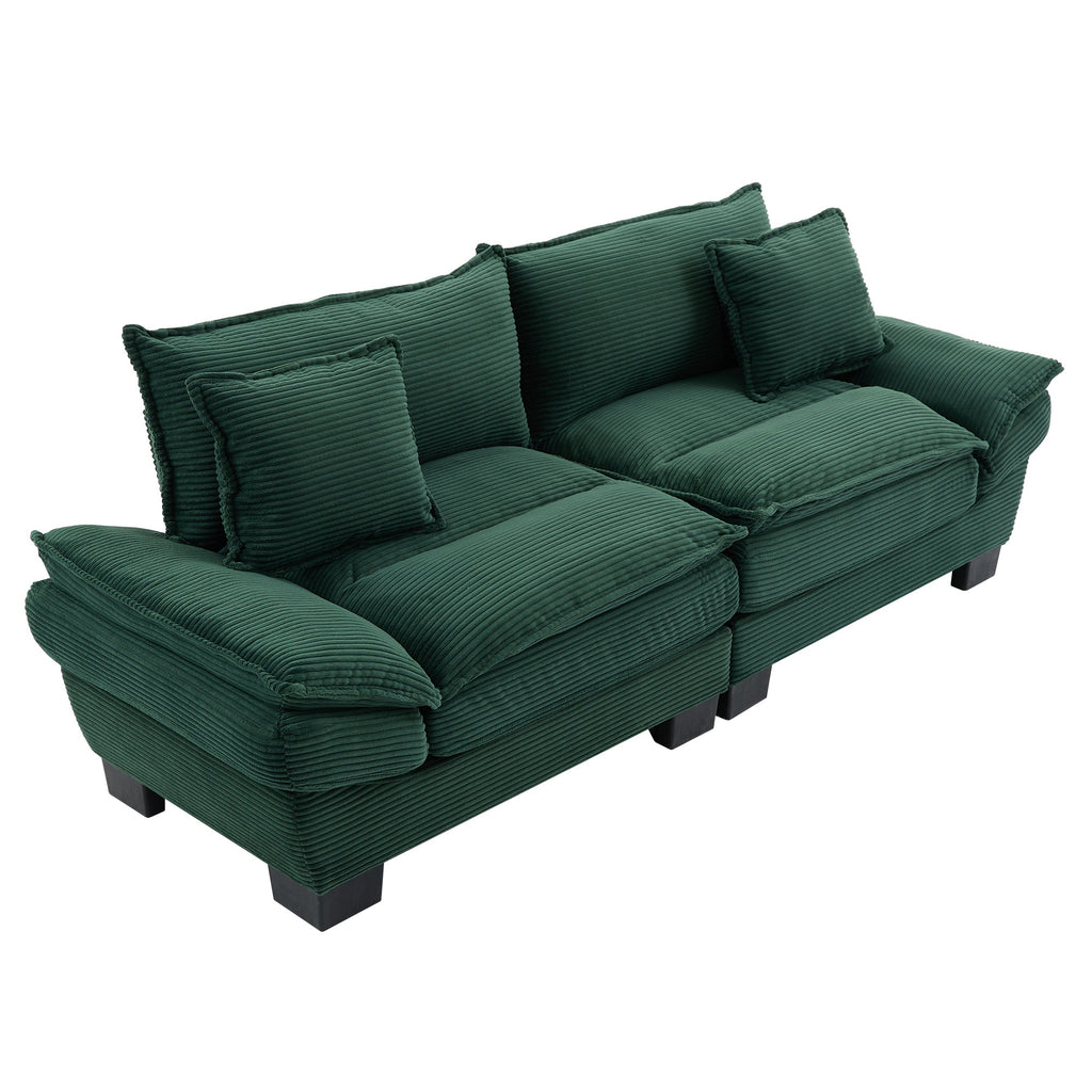 Corduroy Sofa Sleeper Couch Loveseat Sofa with Pillows Comfy Upholstered Deep Seat Sofa for Bedroom,Living Room,Apartment,Office,Dorm-Green Corduroy