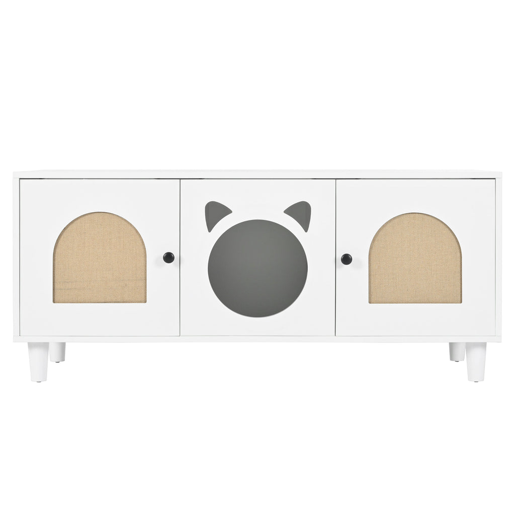 Furniture Style Cat Cabinet Cream White Cat Litter Box with Sisal Scratching Door MDF