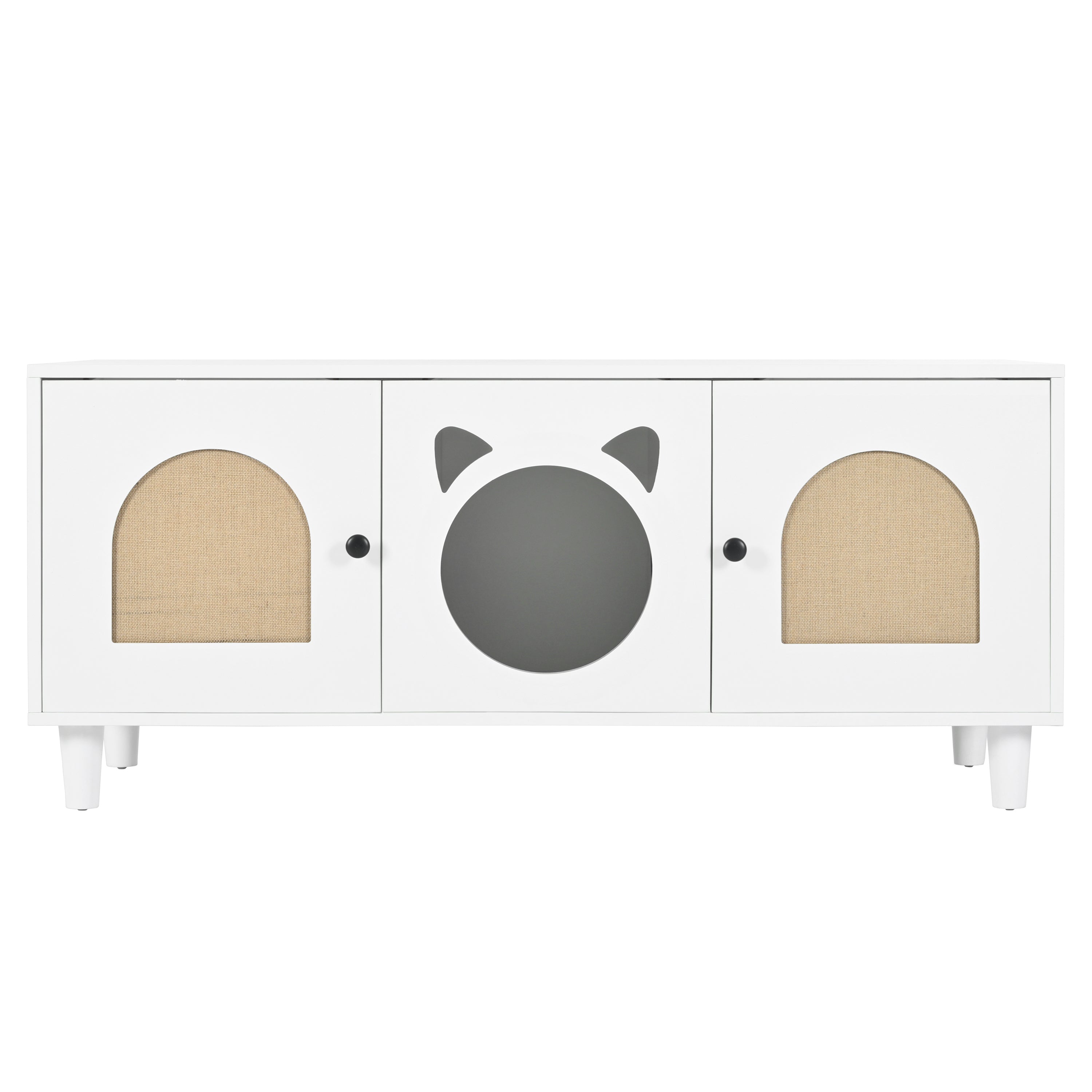 Furniture Style Cat Cabinet Cream White Cat Litter Box with Sisal Scratching Door MDF
