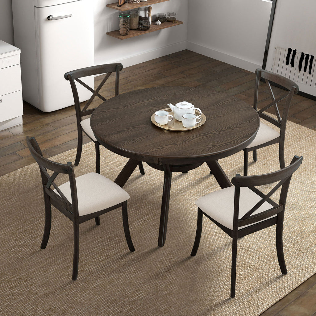 Wooden X Back Dining Chairs Set of 2, Modern Fabric Upholstered Kitchen Side 2PC Chairs, Cross Back Rubber Wood Farmhouse Dining Room Chair,Brown