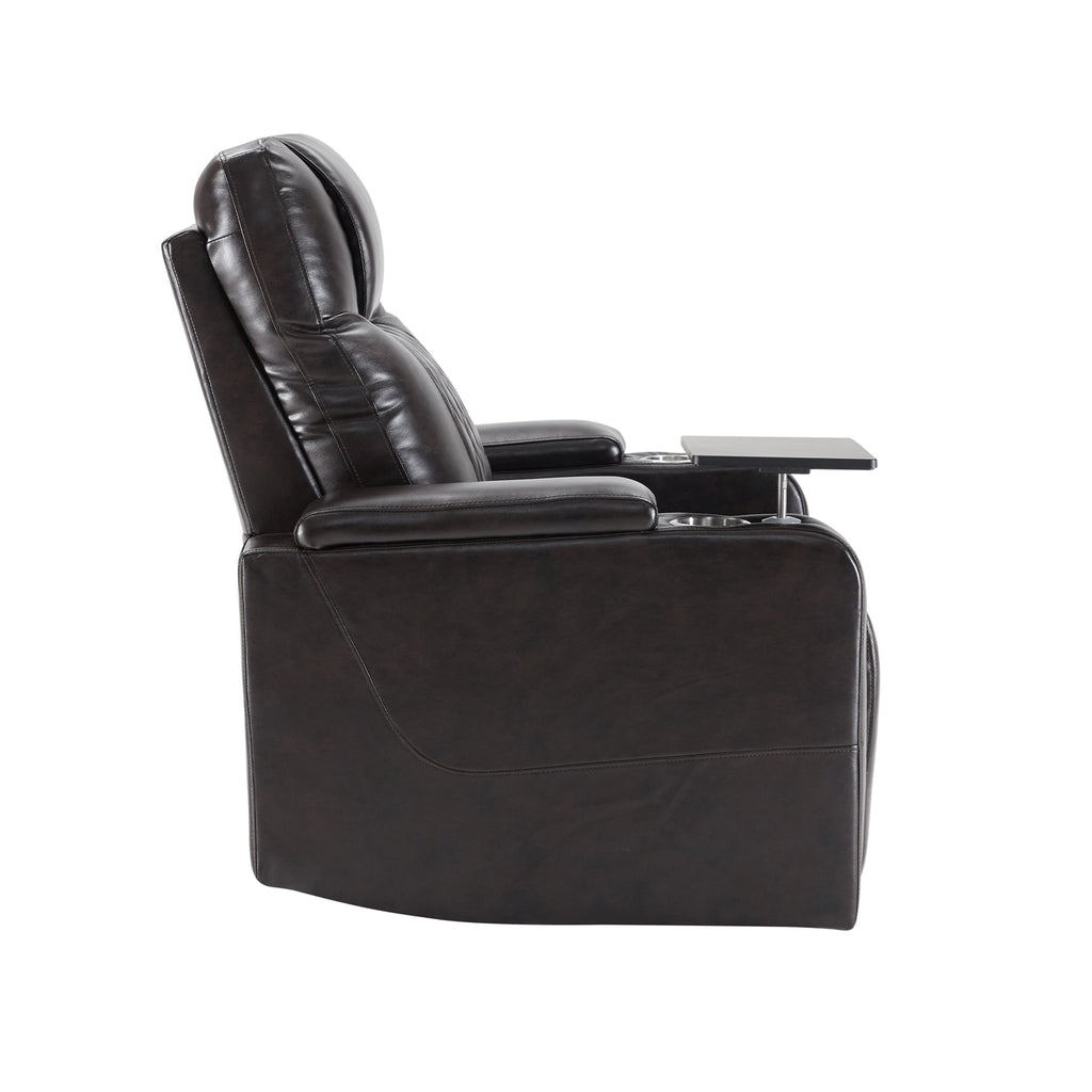 Power Motion Recliner with USB Charging Port, Hidden Arm Storage, and 360° Swivel Tray Table, Black PU Leather