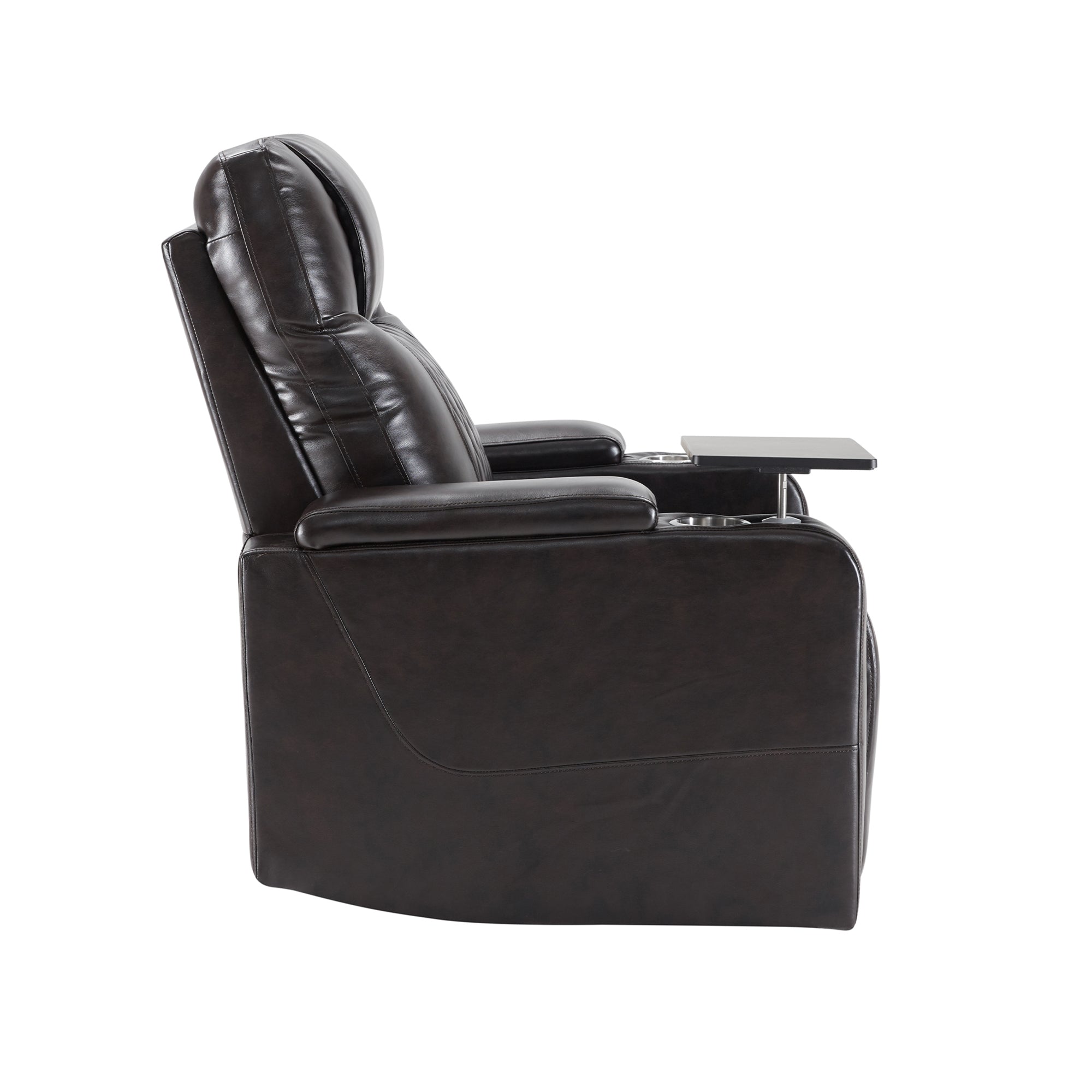 Power Motion Recliner with USB Charging Port, Hidden Arm Storage, and 360° Swivel Tray Table, Black PU Leather