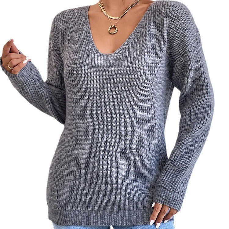 V-neck Sweater Ladies Winter Backless Streetwear Bandage Cashmere Sweater Women High Quality Fashion Clothes