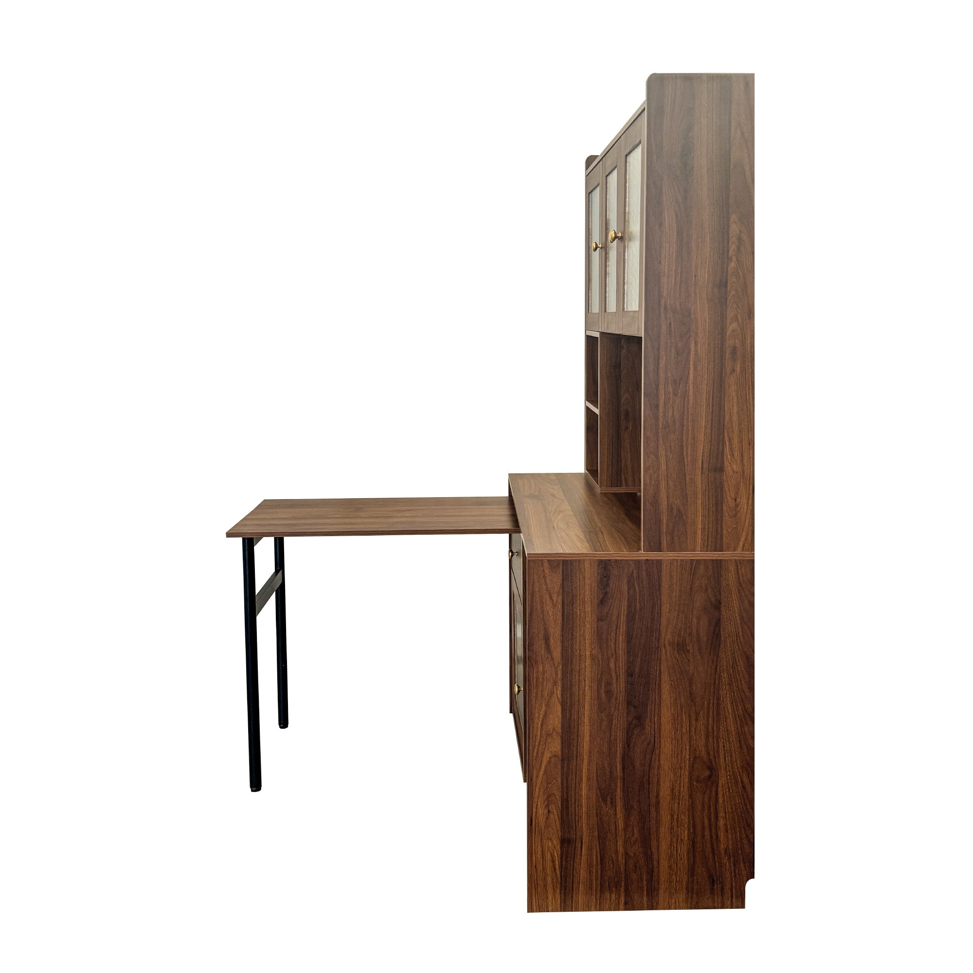 Computer Desk with glass door for Home Office or Study desk,  Bookshelf & Hutch, Computer Desk with 90 Degree Rotating Desktop,Large Working Space