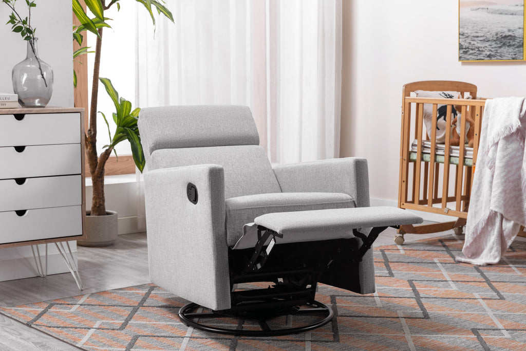 Modern Upholstered Rocker Nursery Chair Plush Seating Glider Swivel Recliner Chair, Gray Linen