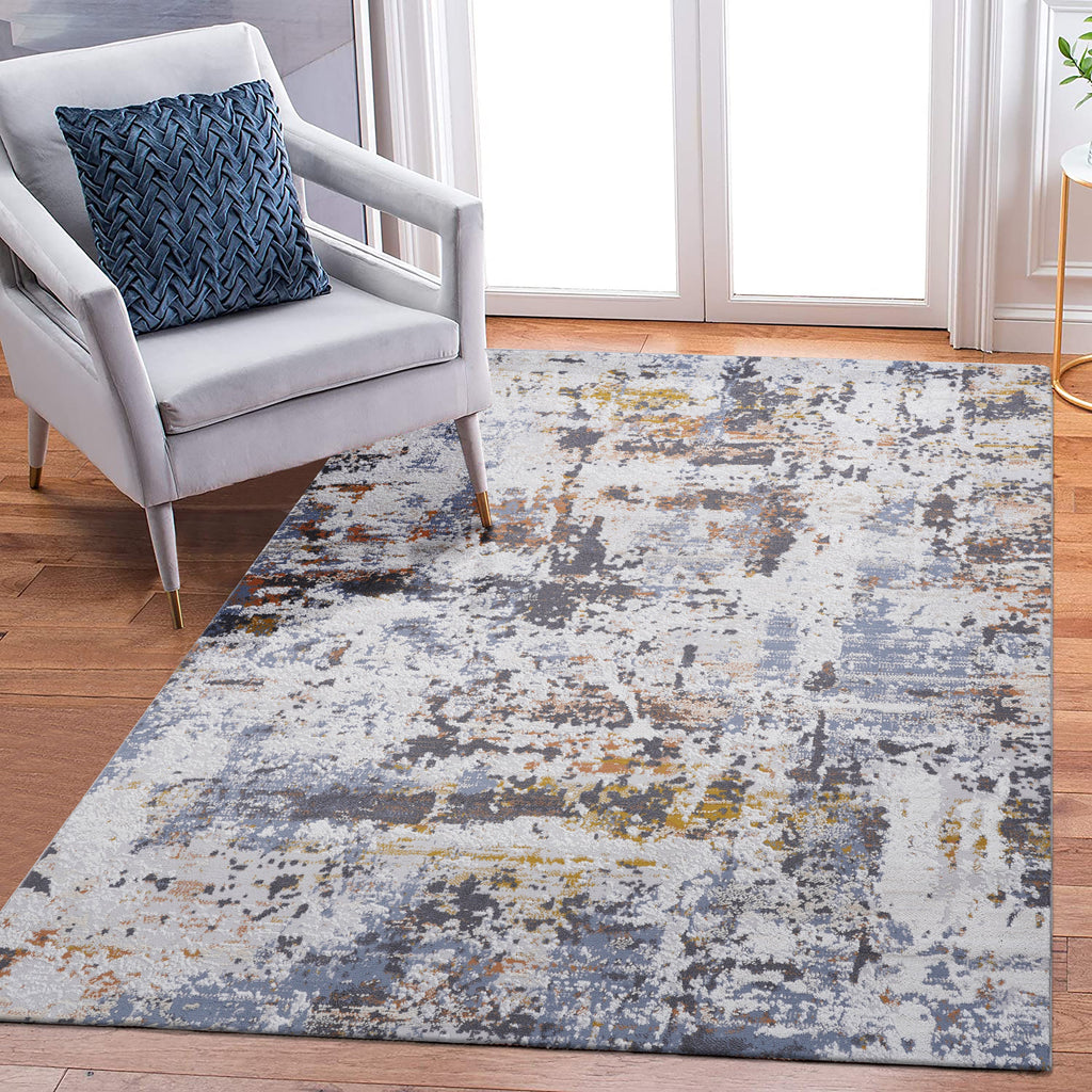 NAAR PAYAS Collection 6X9 Ivory / Blue / Abstract Area Rug