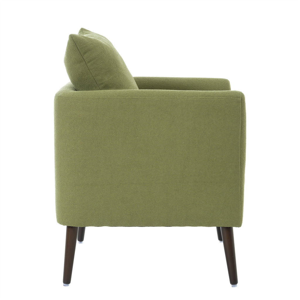 Modern Fabric Accent Chair, Upholstered Armchair for Living Room, Mid Century Fabric Lounge Chair w/Pillow, Comfortable Reading Chair with Wood Legs for Living Room, Bedroom, Reception Room (Olive)