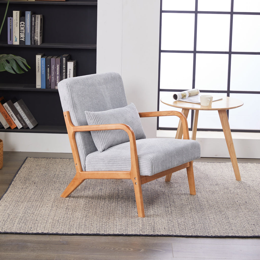 Mid-Century Modern Accent Chair with Pillow, Upholstered Arm Chair in Antique Dark Grey, Solid Wood Frame(Antique Dark Grey)