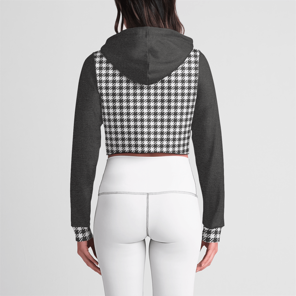 Dark Grey Houndstooth Crop Hoodie