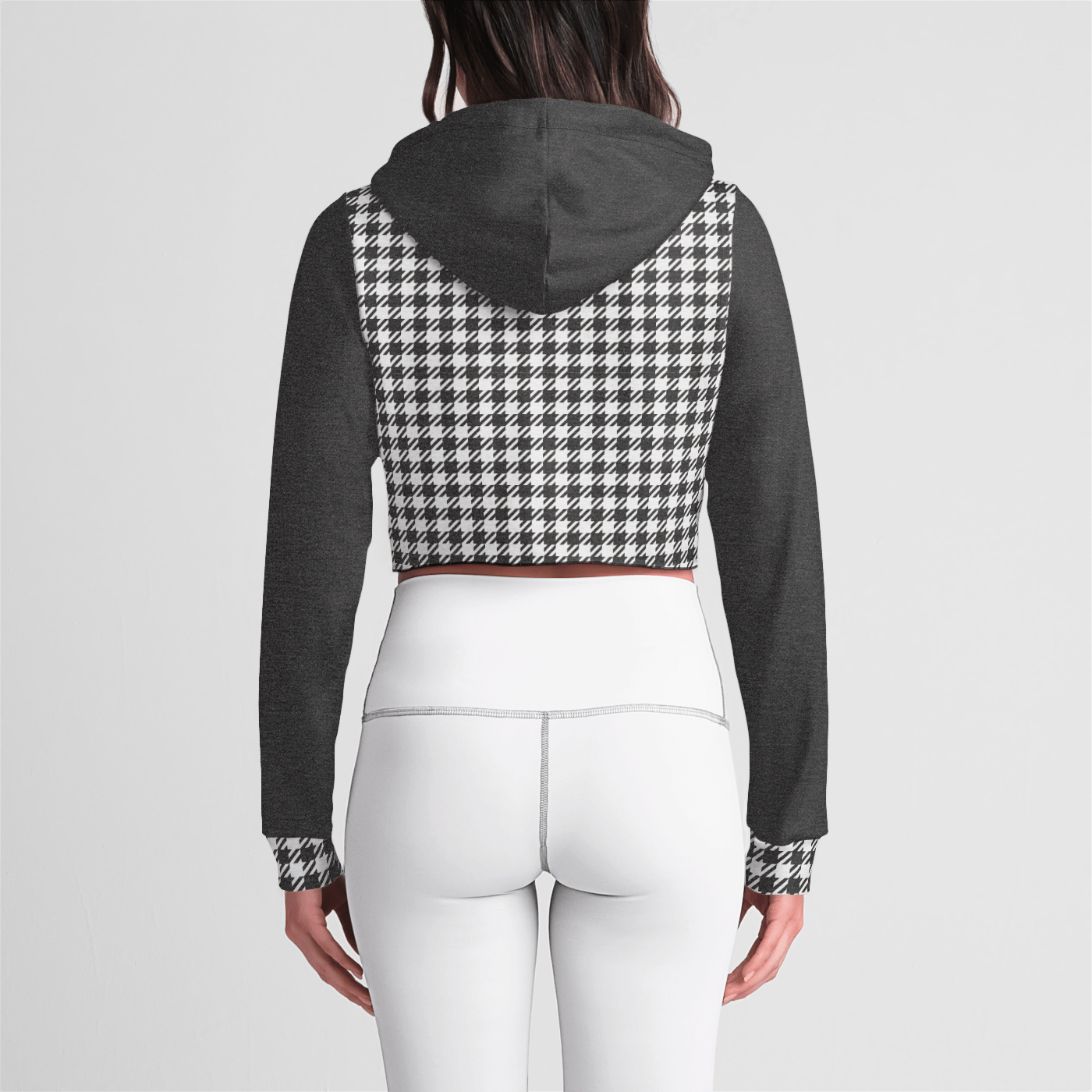 Dark Grey Houndstooth Crop Hoodie