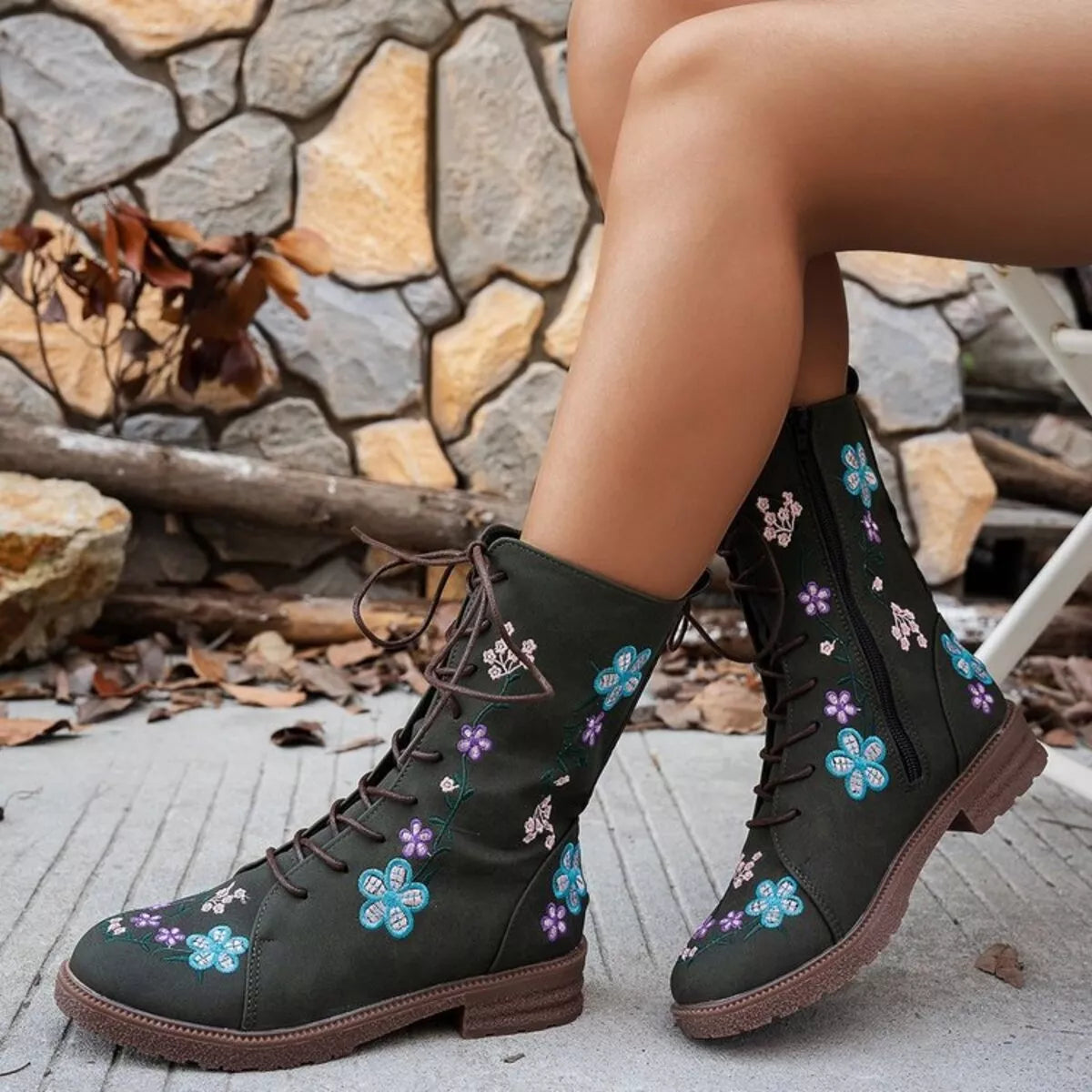 Round Toe Block Heels Boots