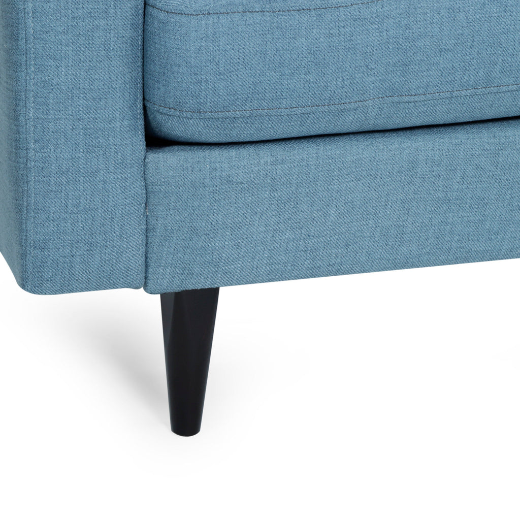 Jenny Contemporary Tufted Fabric 3-Seater Sofa, Blue, Rubberwood Frame, 82.75' Length