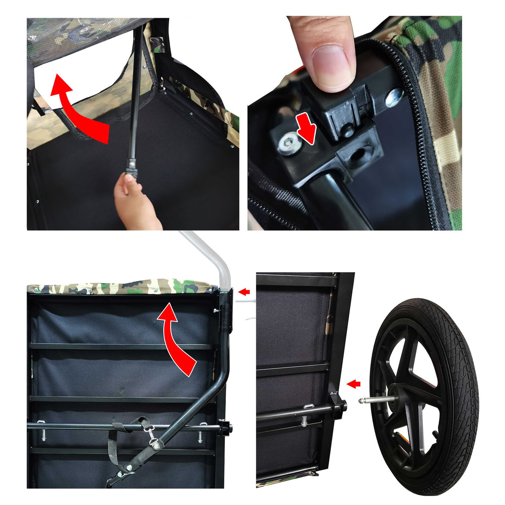 Pet Bike Trailer Dog Cart for Bicycle,Suitable for Small and Medium Pets, Easy Folding Cart Frame, Quick Release Wheel, Non-Slip Floor, Internal Leash