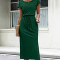 Casual Cinched Waist Slim-fit Round Neck Short Sleeve Dress