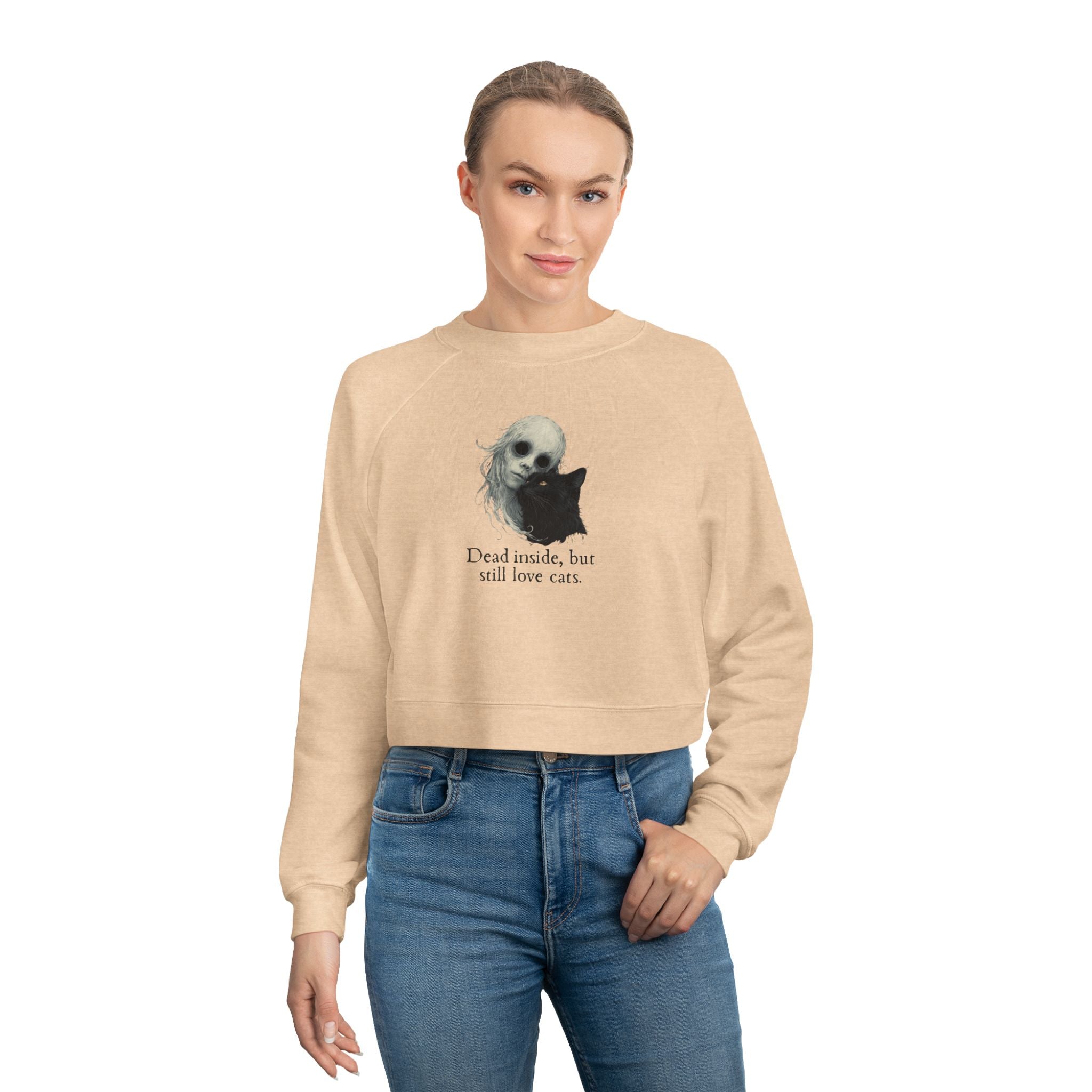 Dead Inside Cat-Lover Cropped Fleece Pullover