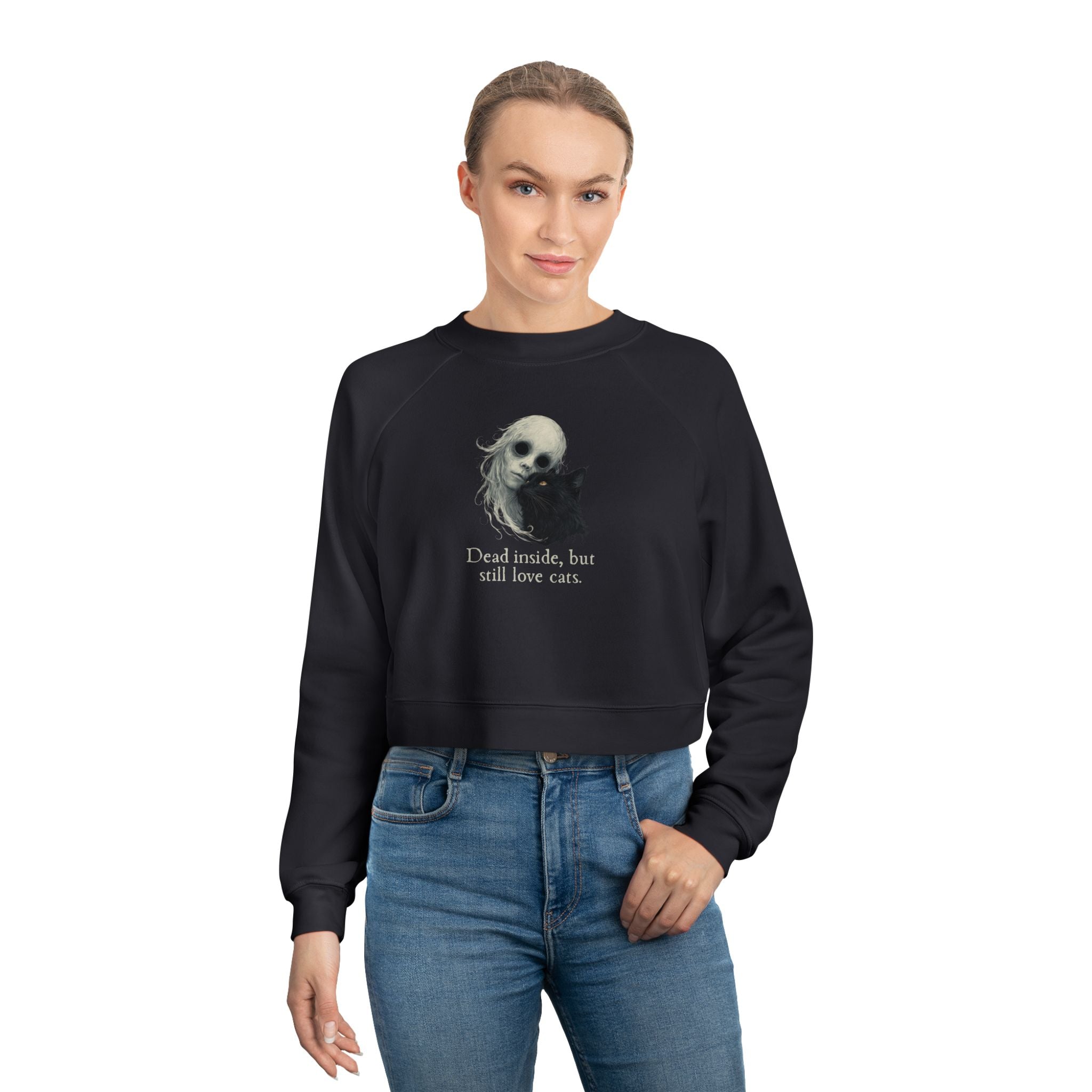 Dead Inside Cat-Lover Cropped Fleece Pullover