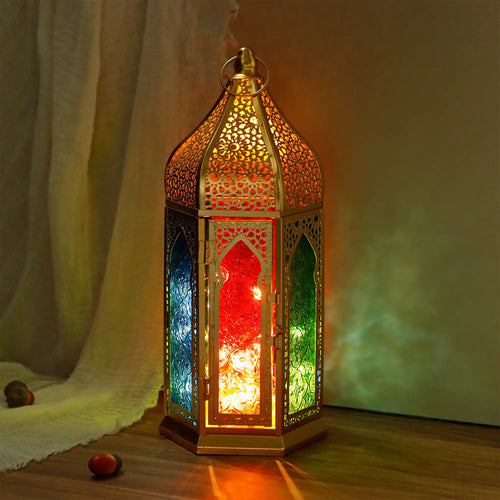 12'' Gold Hexagonal  Moroccan Candle Lantern
