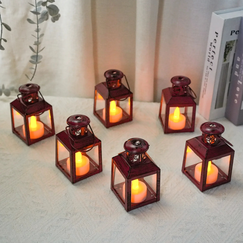 6 Pcs Small Metal Candle Lanterns Vintage Hanging House Tealight Lantern