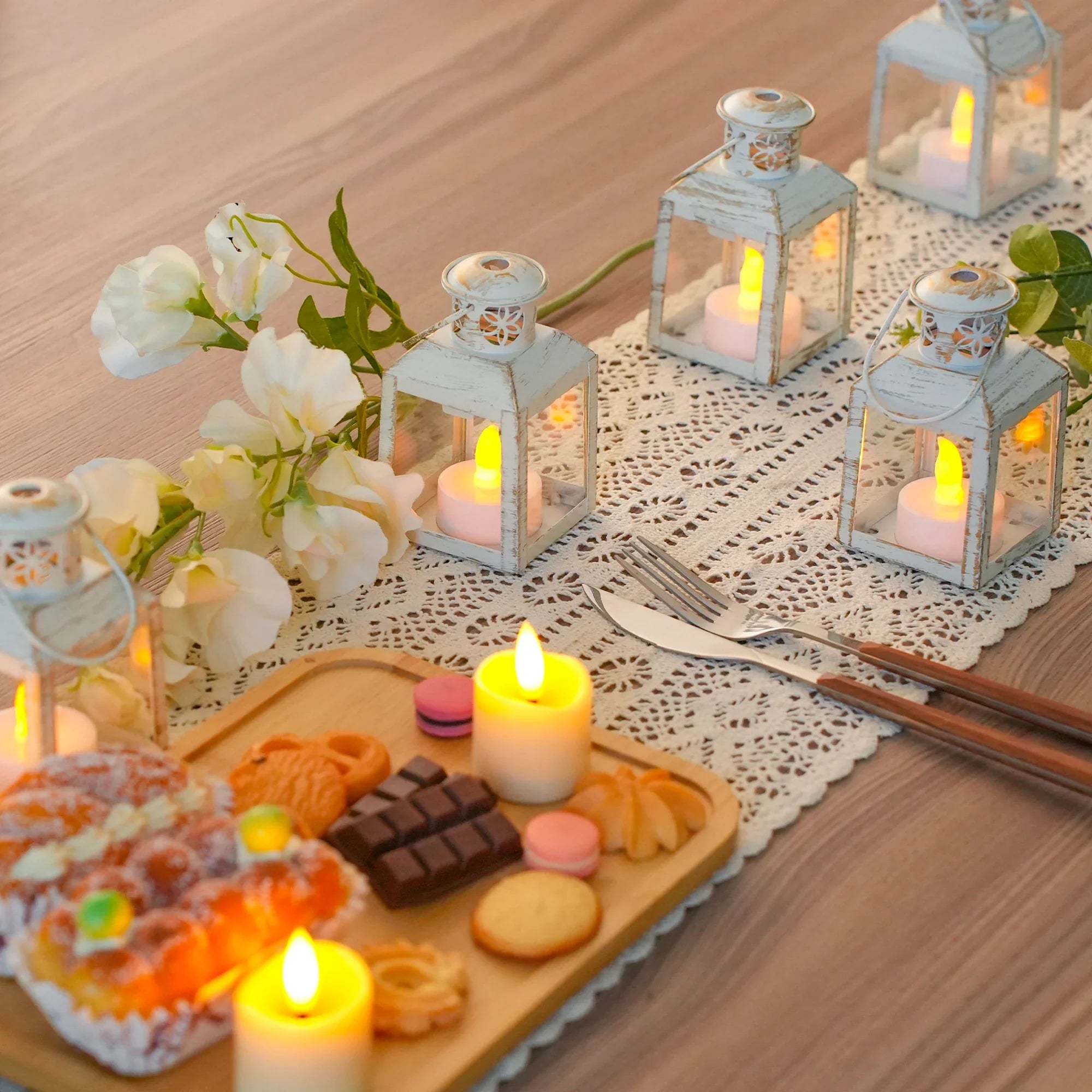 6 Pcs Small Metal Candle Lanterns Vintage Hanging House Tealight Lantern